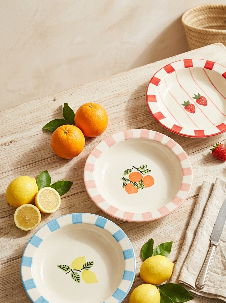 Tuscan Summer Fruit Ceramic Pasta Bowls