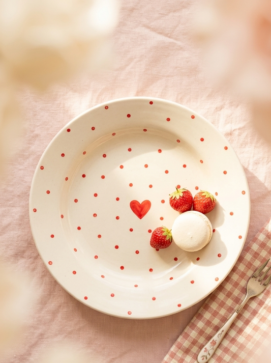 Polka Dot & Heart Dessert Plate