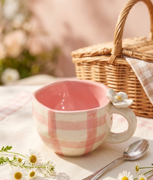 Pink Checkered Daisy Mug