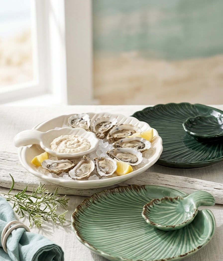 Seashell & Oyster Ceramic Serving Plates