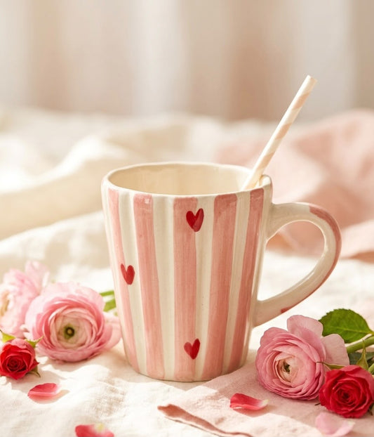 Pink Candy Stripe Heart Mug