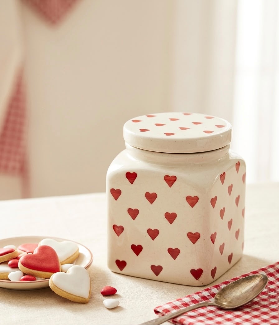 Heart Motif Ceramic Storage Jar